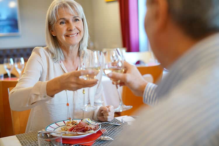 A senior couple enjoys a Valentine’s date