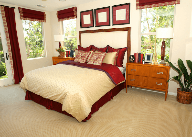 A staged master bedroom to prepare to move to a senior living community.