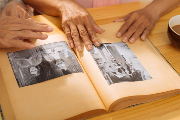 A family looking at a photo album